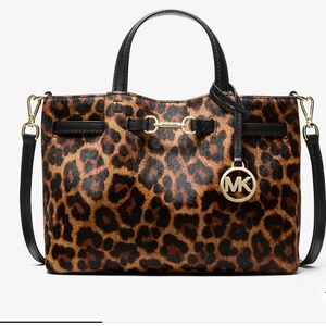 Michael Kors Carson Leopard Calf Hair Satchel NWT